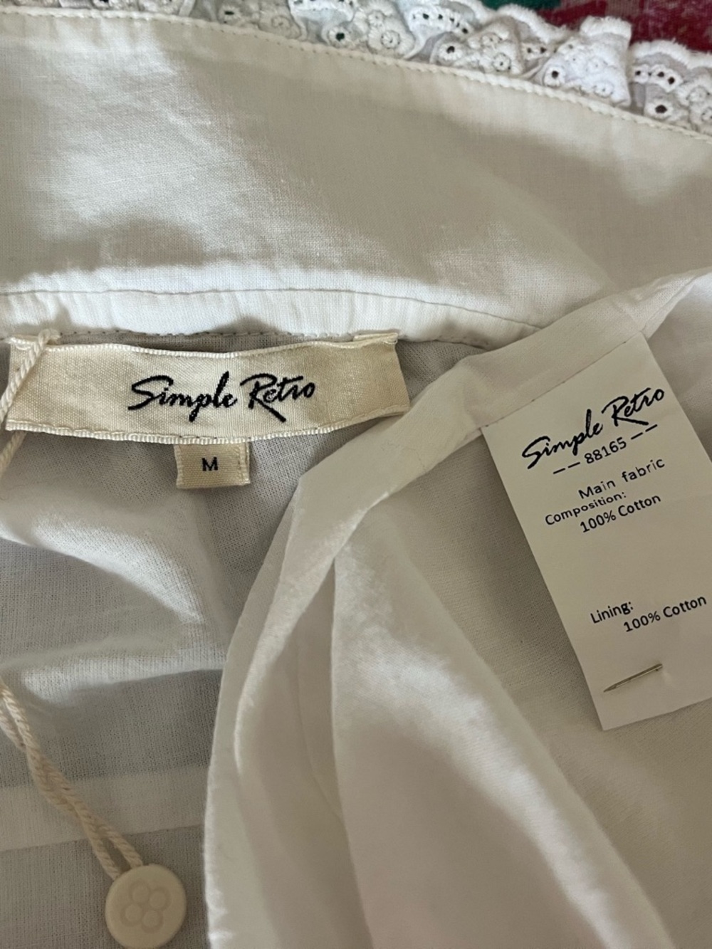 White Embroidered Cotton Midi Dress with Red Trim - Picture 8 of 8